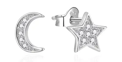 Agato Orecchini Asimmetrici In Argento Con Luna E Stella Agt-E019Pw