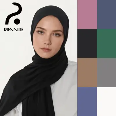 RIMAIRE Soft Breathable Premium Jersey Hijab Set Fashion Stretch Ramadan Muslim Turban Ladies Headscarf Shawl Wrap Plain Scar...