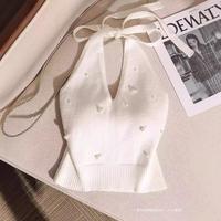 Off-the-Shoulder Outerwear Camisole Women's Inner Knitted Top Beaded Summer Beauty Back Halter Beautiful Slim Fit French Hot ...