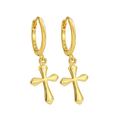 Fashionable S925 Sterling Silver Cross Hoop Earrings