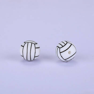 Printed Round with Baseball Pattern Silicone Focal Beads