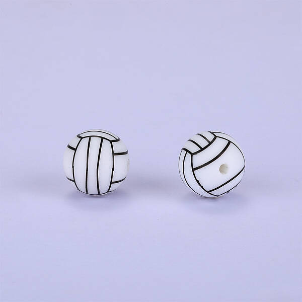 Printed Round with Baseball Pattern Silicone Focal Beads