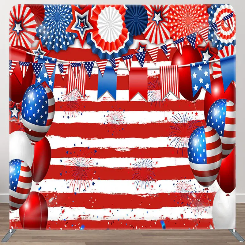 Aperturee Flag Balloons Fabric Backdrop Cover for Independence Day - Aperturee