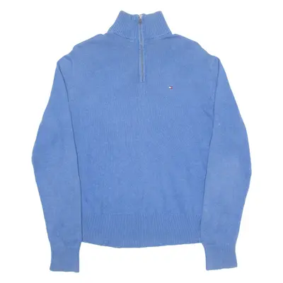 TOMMY HILFIGER Mens Jumper Blue 1/4 Zip Tight Knit S