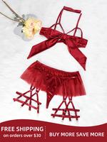 Elegance Meets Comfort Women's Red Silk Bow Sleepwear Set Soft Breathable Fabric Minimalist Style Lingerie Cami Perfect for N...