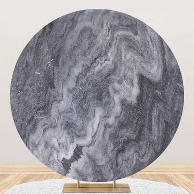 Black Grey Abstract Marble Round Birthday Backdrop - Aperturee