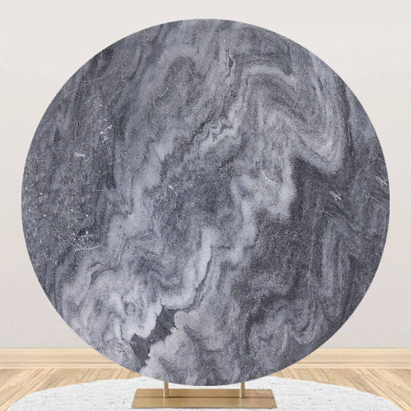 Black Grey Abstract Marble Round Birthday Backdrop - Aperturee