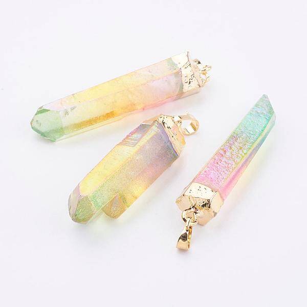 Electroplate Natural Quartz Crystal Pendants