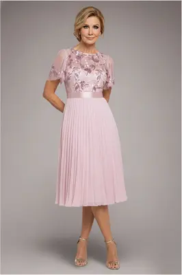 Goddiva Embroidered Top Chiffon Pleated Midi - Blush Pink