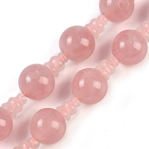 Natural Rose Quartz 3-Hole Guru Beads Strands
