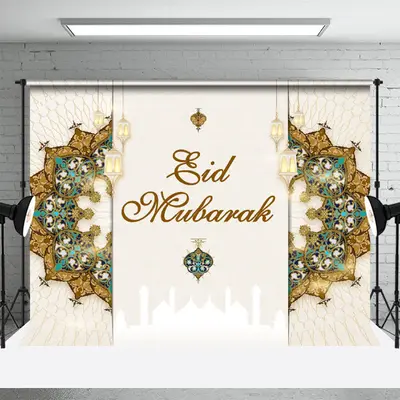 Classical Mandala Pattern Beige Eid Mubarak Backdrop - Aperturee