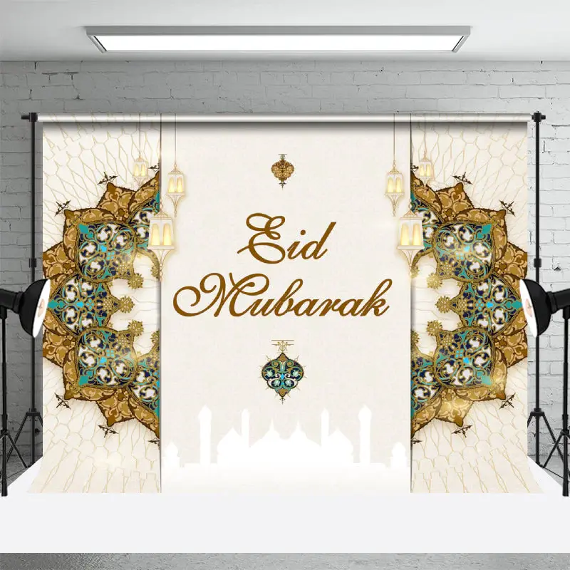 Classical Mandala Pattern Beige Eid Mubarak Backdrop - Aperturee