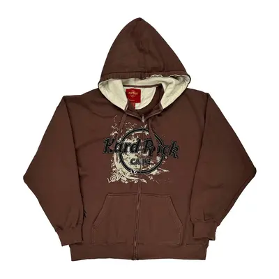 Louisville Hard Rock Cafe Spellout Hoodie - XL Brown Cotton Blend