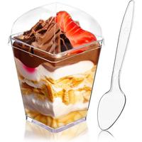 50Pack 5oz Plastic Dessert Cups with Lids and Spoons, Square Clear Parfait Appetizer Cups, Mini Reusable Shooter Serving Cups...