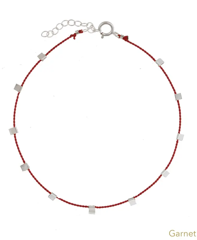 Hilo Bracelet | Metal Color: Silver | Color: Garnet | Length: Adjustable 6 - 7 inches