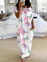 Women's Butterfly / Star Print Pocket Round Neck Nightdress, Casual Soft Comfortable Short Sleeve Nightgown for All Seasons, ...