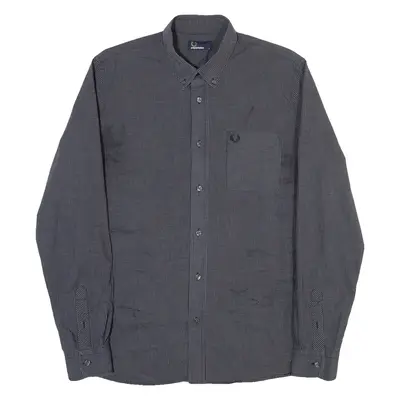FRED PERRY Mens Shirt Grey Gingham Long Sleeve L