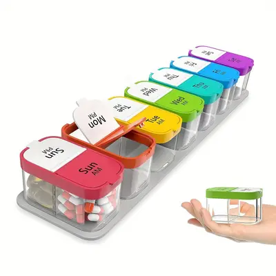 Daily Pill Storage Box, 7-day Large Capacity Morning/afternoon Pill Organizer, Multifunctional Pill Box for Home Office Schoo...