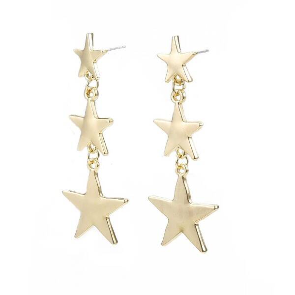 Triple Star Long Dangle Stud Earrings