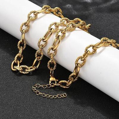 304 Stainless Steel Textured Cable Chain Necklaces