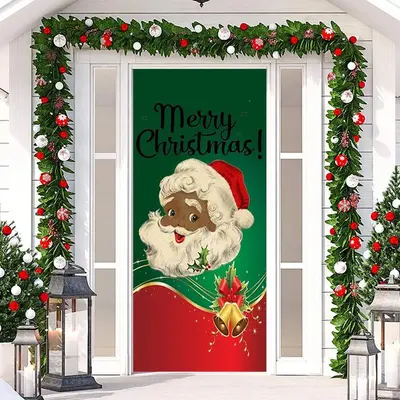 Glitter Green Red Santa Claus Christmas Door Cover - Aperturee