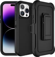 Black Rugged Defender Case Cover For Apple iPhone 16 / 15 / 14 / 13 / 12 / 11 / Plus / Pro / Pro Max / Shockproof Heavyduty P...