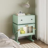 RoyalCraft Nightstand with LED Light Strips, End Table with 360 Degree Rotating Drawer, Modern Design Bedside Table with Glas...