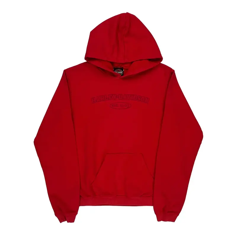Harley Davidson Graphic Hoodie - Large Red Cotton Blend