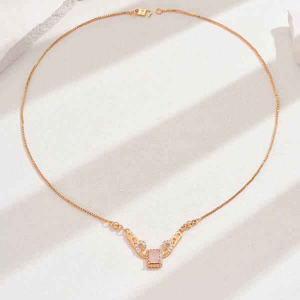 Elegant Vintage Brass Pave Cubic Zirconia Women's Rectangle Pendant Necklaces
