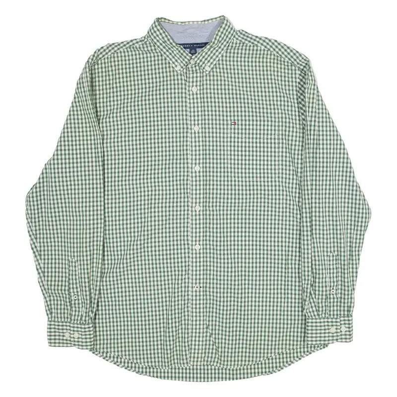 TOMMY HILFIGER Classic Fit Mens Shirt Green Gingham Long Sleeve XL