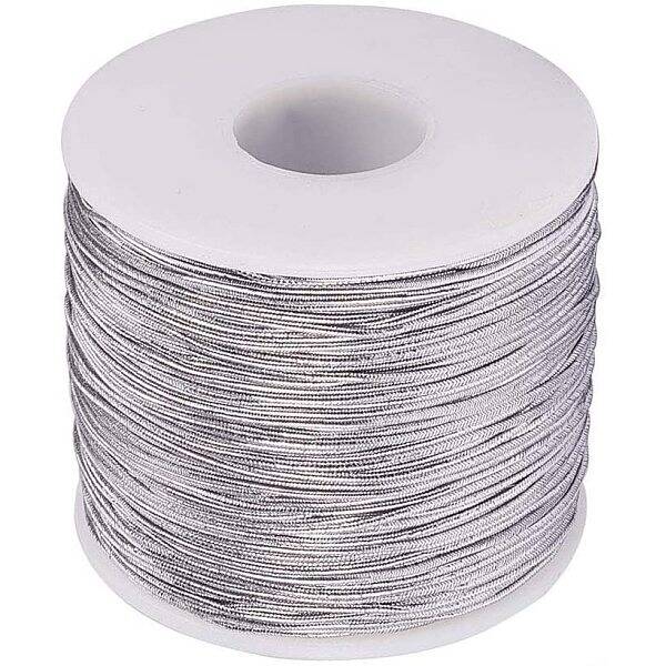 1 Roll Round Elastic Cord with Polyester Outside and Rubber Inside Silver Elastic Cord for Neckacle Bracelet Jewelry Making 1...