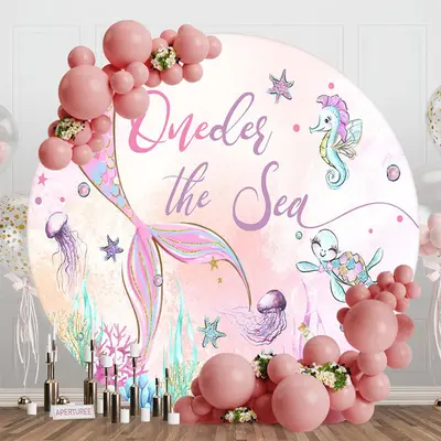 Round Oneder The Sea Mermaid Backdrop For Birthday - Aperturee