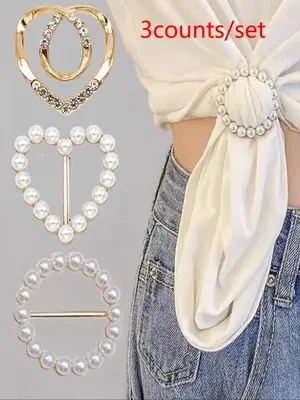 Elegant Faux Pearls & Rhinestone Decor Tie Clips, Heart Shaped & Round Shaped Clothes Tie Clip, Unisex Exquisite Clothes Acce...