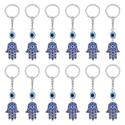 12Pcs Hamsa Hand with Evil Eye Alloy Rhinestones Keychains