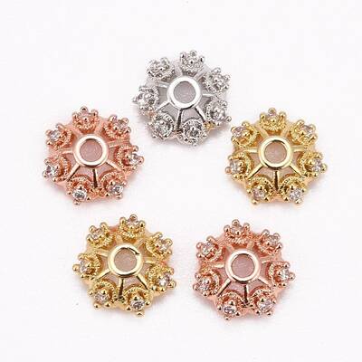 CZ Brass Micro Pave Cubic Zirconia Flower Bead Caps