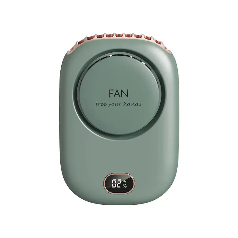 Lazy Leafless Hanging Neck Fan Digital Display Silent | Color: DQ203 Green | Electrical outlet: USB