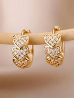 Rhinestone Decorated Heart Design Hoop Earrings for Gift, Elegant Trendy Ear Piercing Jewelry for Women, 2024 New Fashion Acc...
