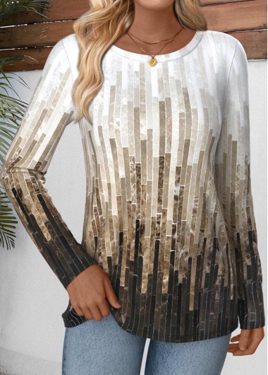 Modlily Multi Color Tummy Coverage Geometric Print T Shirt - XXL