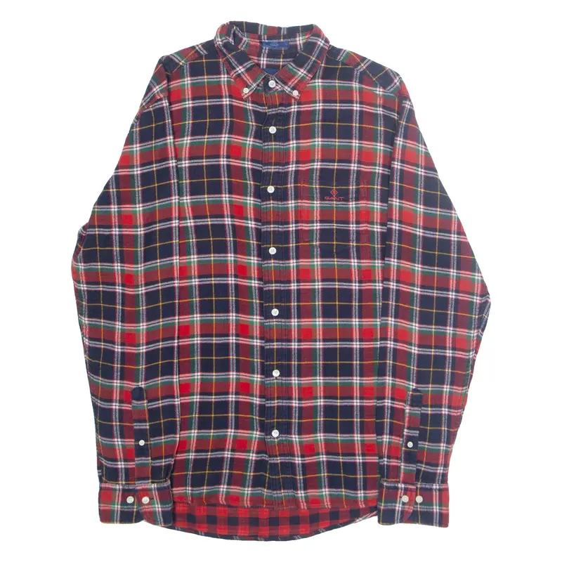 GANT Regular Mens Flannel Shirt Red Plaid Long Sleeve M