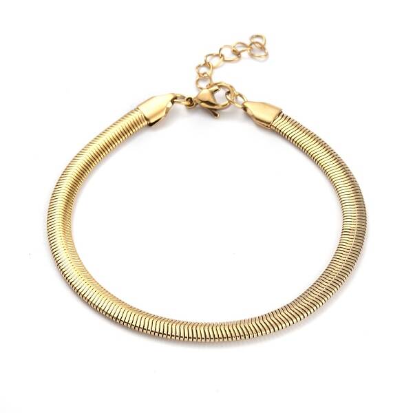 Ion Plating(IP) 304 Stainless Steel Flat Snake Chain Bracelets