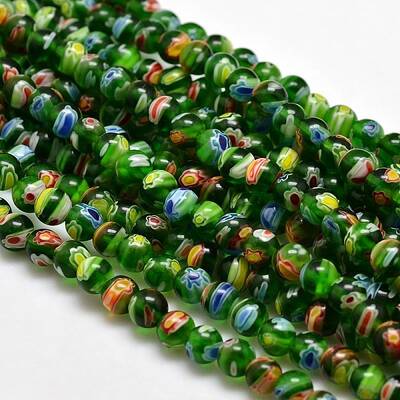 Round Millefiori Glass Beads Strands