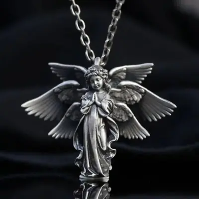Retro trendy four-winged angel six-winged angel pendant personalized creative gift all-match hip-hop necklace for men and wom...