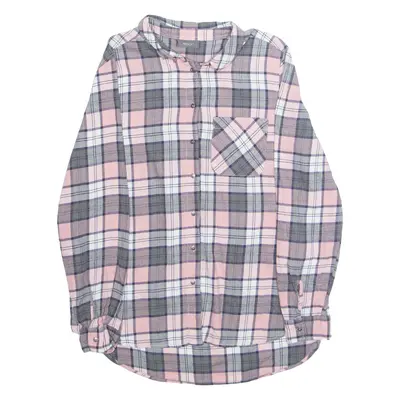 YESSICA Womens Printed Blouse Pink Collared Long Sleeve Plaid M