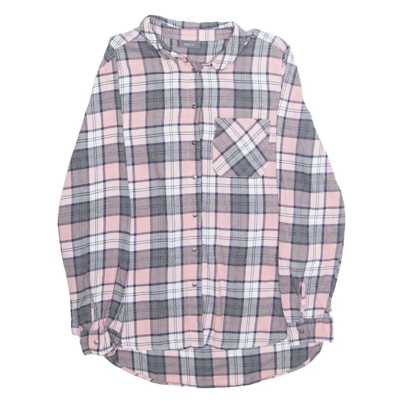 YESSICA Womens Printed Blouse Pink Collared Long Sleeve Plaid M