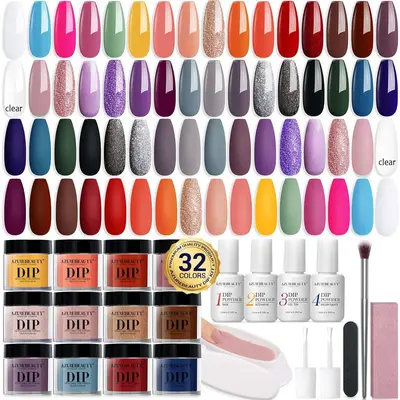 AZUREBEAUTY 32 Colors + 10 Tools Dip Powder Nail Starter Kit, No UV Lamp All Season All-in-One Set, DIY Manicure at Home, Spr...