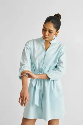 Short Tie Waist Dress in Summer Blue | Color: Summer Blue | Size: S