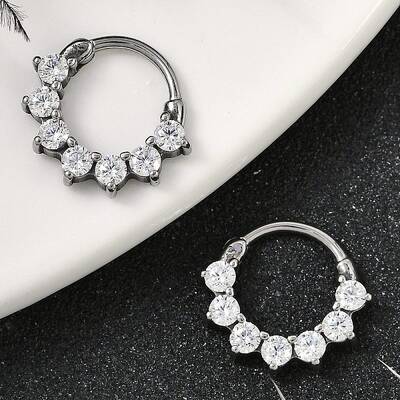 Flat Round 316 Surgical Stainless Steel Clear Cubic Zirconia Hoop Earrings