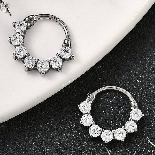 Flat Round 316 Surgical Stainless Steel Clear Cubic Zirconia Hoop Earrings