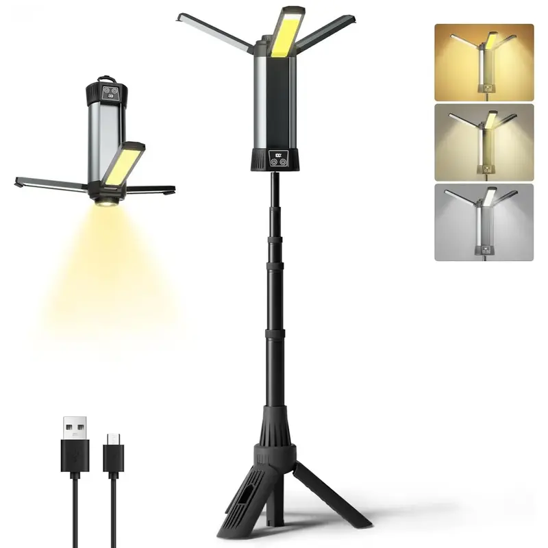 Rechargeable LED Fishing Light with Stand, 3500/6500K Adjustable Fishing Light with Detachable Tripod & Hook, Outdoor Lightin...