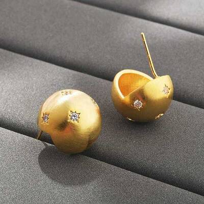 Brass Micro Pave Clear Cubic Zirconia Stud Earrings